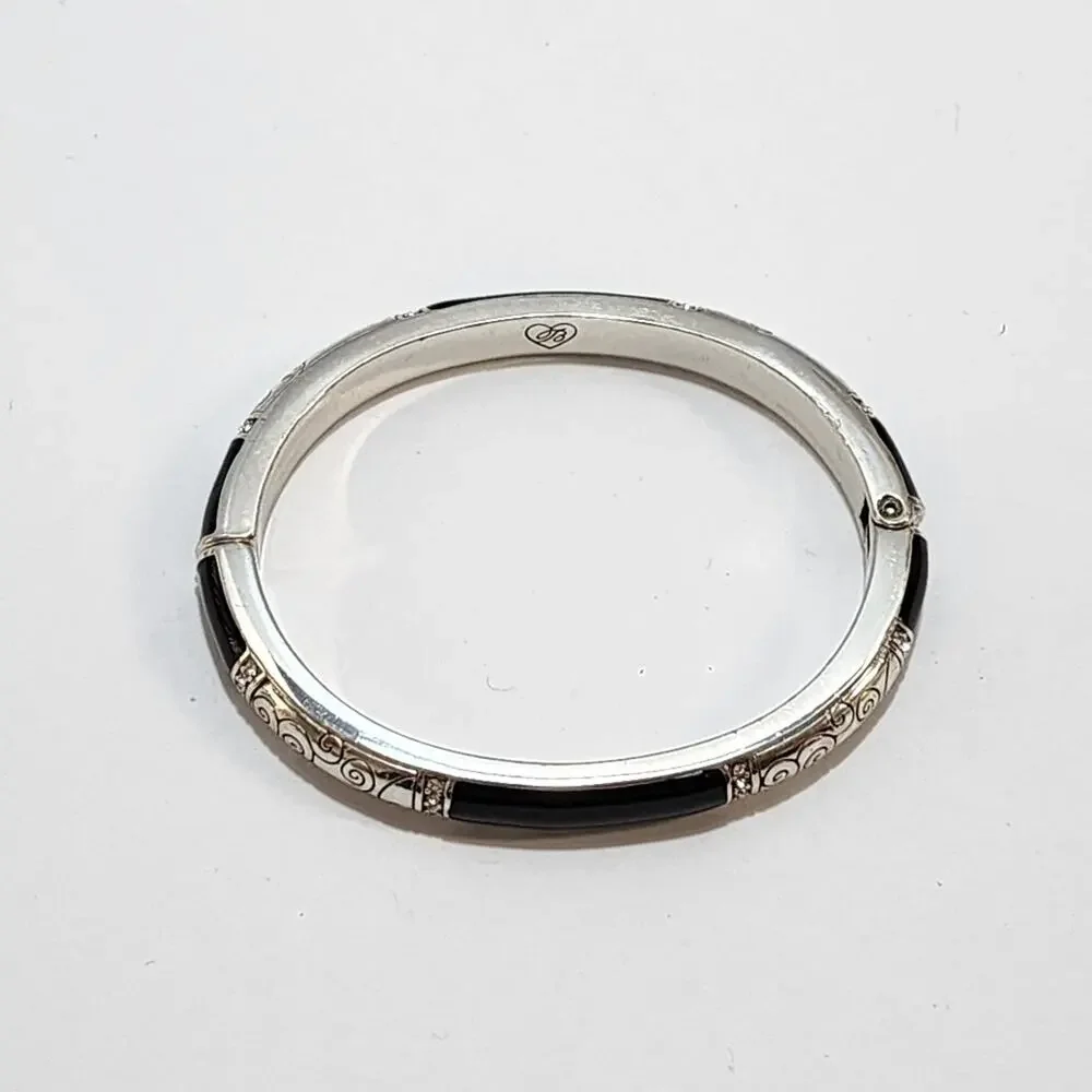 Brighton Silver and Black Enamel‎ Hinged Bracelet